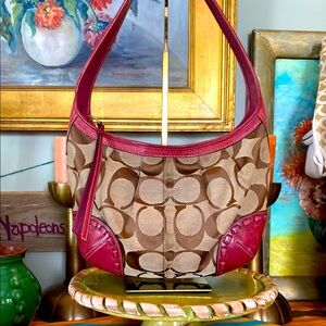 Vintage Coach Ergo. (2008?) Canvas and Red a braided Leather Strap & details